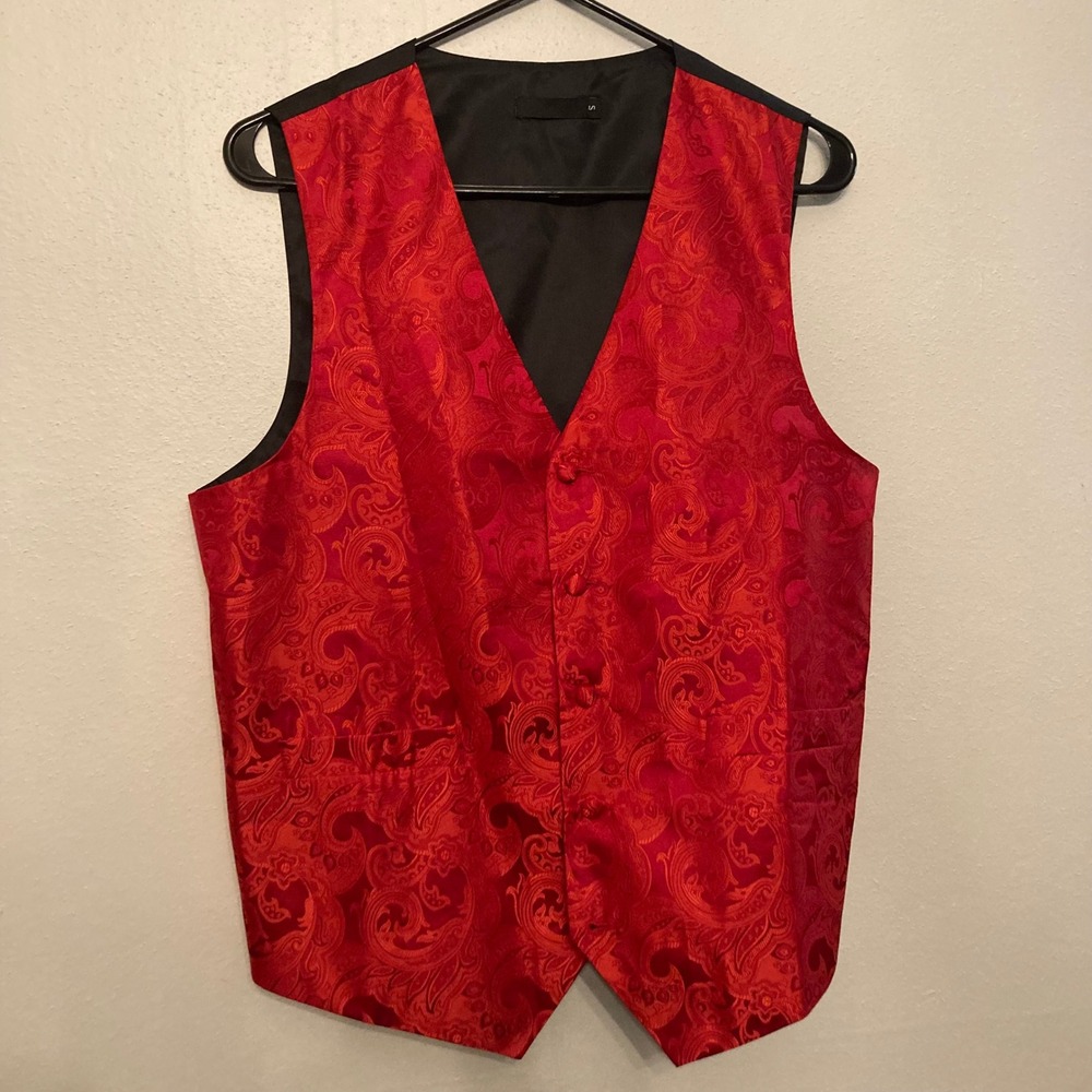 Unbranded Paisley Vest Mens S Red Good Formal Jacquard Waistcoat V-Neck GOTHIC